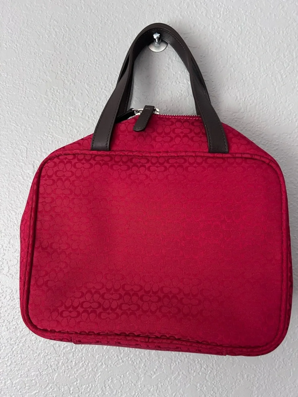 Coach Red Toiletries Bag Leather Accents and Handles - Picture 4 of 12